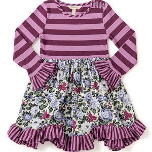 Purple Stripe & Floral Wise One Long-Sleeve Dress